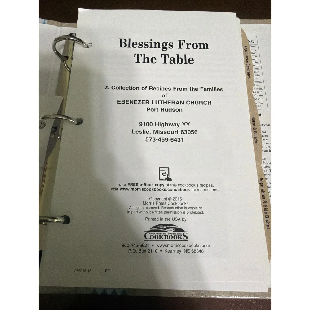 Blessings From The Table Ebenezer Lutheran Church Missouri Cookbook 2015 Binder